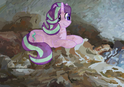 Size: 1078x758 | Tagged: safe, artist:tiska, starlight glimmer, human, pony, unicorn, g4, blanket, horn, pillow, solo