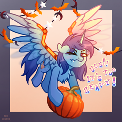 Size: 2048x2048 | Tagged: safe, artist:redjester, oc, alicorn, pony, alicorn oc, fangs, horn, pumpkin, spread wings, vector, wings