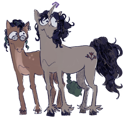 Size: 1250x1195 | Tagged: safe, artist:enemy-art, derpibooru exclusive, oc, oc only, oc:inkdrop, earth pony, pony, unicorn, black mane, braid, braided tail, curly mane, doodle, freckles, funny face, glasses, green mane, hoof fluff, hooves, horn, ponysona, simple background, sketch, tail, transparent background, wavy mane