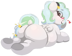 Size: 1085x842 | Tagged: safe, artist:rhythmpixel, oc, oc only, oc:river chime, pegasus, pony, bells, belly, blushing, butt, dock, female, large butt, lineless, looking at you, looking back, looking back at you, lying down, mare, plot, presenting, prone, simple background, solo, tail, the ass was fat, transparent background, underhoof