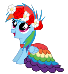 Size: 835x911 | Tagged: safe, artist:xxblueshy-bethanyxx, rainbow dash, pegasus, pony, g4, base used, clothes, cute, dashabetes, dress, female, filly, filly rainbow dash, floral head wreath, flower, flower filly, flower girl, flower girl dress, foal, open mouth, open smile, rainbow dash always dresses in style, simple background, smiling, solo, transparent background, younger