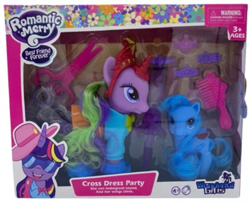 Size: 567x465 | Tagged: safe, pegasus, pony, unicorn, g3, g3.5, g4, ages 3+, bootleg, brush, choking hazard, clothes, comb, crossdressing, crown, female, hairclip, hat, horn, irl, jewelry, mare, not twilight sparkle, photo, regalia, romantic merry, romantic merry best friend forever, scissors, shirt, shoes, skirt, sunglasses, tiara, toy, wonderful girls