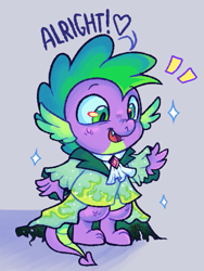 Size: 479x637 | Tagged: safe, artist:kreeeeeez, spike, dragon, g4, my little pony: friendship is magic, the best night ever, clothes, cute, gala outfit, happy, male, open mouth, open smile, redesign, smiling, spikabetes, wingless spike