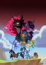 Size: 2480x3508 | Tagged: safe, artist:v-nico, oc, oc only, earth pony, kirin, pegasus, pony, unicorn, earth pony oc, horn, kirin oc, outdoors, pegasus oc, unicorn oc