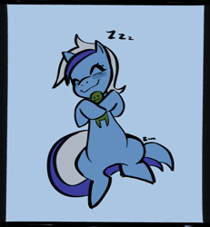 Size: 2015x2179 | Tagged: artist needed, source needed, safe, artist:bouquetofmag, minuette, oc, oc:anon, pony, unicorn, g4, big pony, cute, horn, hug, onomatopoeia, sleeping, sleepy, solo, sound effects, zzz