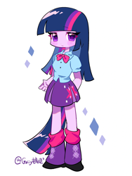 Size: 1620x2160 | Tagged: safe, artist:guiiy电离诡, twilight sparkle, human, equestria girls, g4, blushing, clothes, looking at you, loose socks, shoes, simple background, solo, standing, tail, tailed humanization, white background