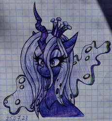 Size: 860x929 | Tagged: source needed, safe, artist:karitcaa, queen chrysalis, changeling, g4, graph paper, solo, traditional art