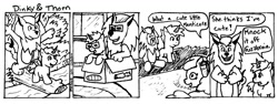 Size: 1156x435 | Tagged: safe, artist:jberg18, apple bloom, manticore, pony, g4, calvin and hobbes, monochrome, ponified