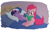 Size: 1533x917 | Tagged: safe, artist:siemensohm, pinkie pie, twilight sparkle, earth pony, pony, unicorn, g4, bed, book, duo, duo female, eyes closed, female, hat, horn, in bed, lying down, mare, nightcap, on side, reading, sitting on bed, sleeping, unicorn twilight