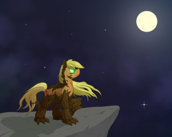 Size: 1994x1593 | Tagged: safe, artist:siemensohm, applejack, earth pony, original species, pony, timber pony, timber wolf, g4, female, full moon, looking up, mare, moon, outdoors, solo, species swap, timberjack