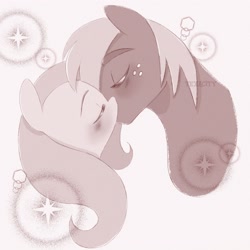 Size: 3000x3000 | Tagged: safe, artist:texacity, big macintosh, fluttershy, earth pony, pegasus, pony, g4, blushing, bust, cute, duo, duo male and female, eyes closed, female, height difference, kiss on the lips, kissing, male, mare, monochrome, ship:fluttermac, shipping, signature, sparkles, stallion, straight