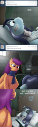 Size: 1500x5020 | Tagged: safe, artist:drxii, scootaloo, oc, oc:ipsywitch, pony, g4, ask, bedroom, dialogue, female, tumblr