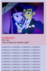 Size: 1070x1600 | Tagged: safe, edit, edited screencap, screencap, flash sentry, twilight sparkle, alicorn, human, equestria girls, g4, my little pony equestria girls: rainbow rocks, /mlp/, 2014, 4chan, 4chan screencap, artifact, blushing, cropped, drama, duo, duo male and female, end of the world, eye contact, female, flash sentry drama, flashgate, holding, lidded eyes, link in description, looking at each other, looking at someone, male, meme, ship:flashlight, shipping, straight, twilight sparkle (alicorn), waifu thief