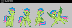 Size: 3184x1264 | Tagged: safe, luminous dazzle, pegasus, pony, g5, my little pony: tell your tale, female, mare, quadrupedal, reference sheet