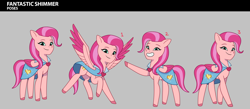 Size: 2884x1258 | Tagged: safe, fantastic shimmer, pegasus, pony, g5, my little pony: tell your tale, cape, clothes, female, mare, quadrupedal, reference sheet