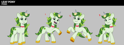 Size: 2854x1039 | Tagged: safe, leaf pony, pony, unicorn, g5, my little pony: tell your tale, cute, female, horn, leaf, leafbetes, long mane, mare, quadrupedal, reference sheet