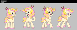 Size: 3184x1266 | Tagged: safe, sundae (g5), pony, unicorn, g5, my little pony: tell your tale, cute, female, horn, mare, quadrupedal, reference sheet