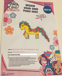 Size: 2373x2899 | Tagged: safe, hitch trailblazer, izzy moonbow, pipp petals, shortcakes the strawberry dessert pony, sunny starscout, zipp storm, earth pony, pony, unicorn, g5, my little pony: tell your tale, design your own pony, female, horn, irl, mane five, mare, my little pony logo, photo, traditional art