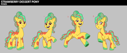 Size: 3046x1264 | Tagged: safe, shortcakes the strawberry dessert pony, earth pony, pony, g5, my little pony: tell your tale, official, concave belly, female, mare, quadrupedal, reference sheet, slender, thin