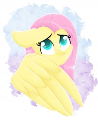 Size: 1417x1775 | Tagged: safe, artist:karzii, fluttershy, pegasus, pony, g4, big ears, big eyes, cute, female, frightened, large wings, solo, wings