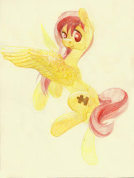 Size: 904x1200 | Tagged: safe, artist:wolfiedrawie, oc, oc only, oc:mute, pegasus, pony, female, flying, mare, simple background, solo, traditional art, white background