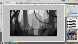 Size: 1600x900 | Tagged: safe, artist:wolfiedrawie, pony, black and white, grayscale, monochrome, scenery, solo, vine, wip