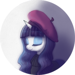 Size: 1024x1024 | Tagged: safe, artist:wolfiedrawie, rarity, pony, unicorn, g4, beret, clothes, eyes closed, female, hat, horn, mare, solo, turtleneck