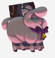 Size: 1528x1634 | Tagged: safe, artist:v-nico, pom (tfh), sheep, them's fightin' herds, bell, bell collar, cloven hooves, collar, community related, ewe, female, no pupils, older, solo