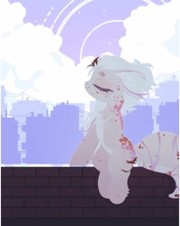 Size: 1000x1250 | Tagged: safe, artist:mifes, oc, oc only, pony, brick wall, city, cityscape, cloud, eyes closed, outdoors, sitting, solo