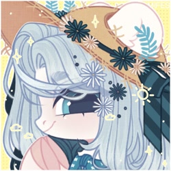 Size: 1200x1200 | Tagged: safe, artist:mifes, oc, oc only, pony, bust, hat, passepartout, patterned background, portrait, solo