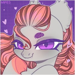 Size: 1200x1200 | Tagged: safe, artist:mifes, oc, oc only, oc:alruna moonrise, pony, bust, fangs, passepartout, patterned background, portrait, solo