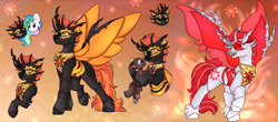 Size: 5000x2200 | Tagged: safe, artist:mariashek, princess celestia, oc, oc only, oc:cleansing flame, oc:delta solaris, cat, changeling, pony, g4, changeling oc, horn, red changeling