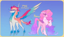 Size: 2047x1177 | Tagged: safe, artist:flamingomalls, pipp petals, zipp storm, pegasus, pony, unicorn, g5, my little pony: make your mark, duo, duo female, female, gradient background, height difference, horn, passepartout, physique difference, race swap, redesign, slender, thin, unshorn fetlocks