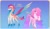 Size: 2047x1177 | Tagged: safe, artist:flamingomalls, pipp petals, zipp storm, pegasus, pony, unicorn, g5, my little pony: make your mark, duo, duo female, female, gradient background, height difference, horn, passepartout, physique difference, race swap, redesign, slender, thin, unshorn fetlocks