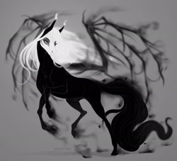 Size: 2048x1862 | Tagged: oc name needed, safe, artist:dementra369, oc, oc only, pony, black and white, grayscale, hoers, monochrome, realistic horse legs, simple background, smoke, solo