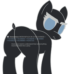 Size: 1040x1138 | Tagged: safe, artist:anonymous, pony, /mlp/, 4chan, bald, butt, female, grumpy, looking at you, looking back, looking back at you, mare, no pupils, plot, ponified, rule 85, simple background, solo, text, transparent background, wavy mouth