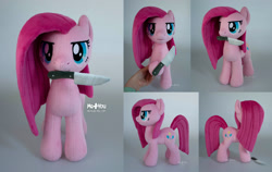 Size: 2200x1391 | Tagged: safe, artist:meplushyou, pinkie pie, earth pony, pony, g4, irl, knife, mouth hold, photo, pinkamena diane pie, plushie, solo