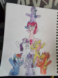 Size: 1649x2199 | Tagged: safe, artist:batman714, applejack, fluttershy, pinkie pie, rainbow dash, rarity, starlight glimmer, twilight sparkle, alicorn, earth pony, pegasus, pony, unicorn, g4, horn, sketchbook, traditional art, twilight sparkle (alicorn)