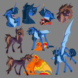 Size: 3600x3600 | Tagged: safe, artist:parrpitched, oc, oc only, oc:fireheart(fire), oc:queen lunaris, alicorn, bat pony, alicorn oc, alternate universe, bat pony oc, cute, fireheart76's latex suit design, flustered, horn, latex, latex suit, nudity, prisoners of the moon, rubber, rubber suit, sketch page, wings