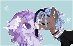 Size: 6600x4190 | Tagged: safe, artist:your0captain, oc, oc only, bat pony, pony, g4, trade ya!, base used, bat pony oc, date, digital art, dreadlocks, duo, female, flower, flower in hair, heart, kissing, love, male, nose kiss, outline, pair, passepartout, smiling, spots, trade, two toned hair, violet hair, white outline