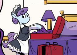 Size: 309x222 | Tagged: safe, idw, official comic, pegasus, pony, g5, my little pony: the storm of zephyr heights, official, the storm of zephyr heights #1, spoiler:comic, spoiler:g5, spoiler:g5comic, clothes, female, indoors, maid, mare, solo, unnamed character, unnamed pony