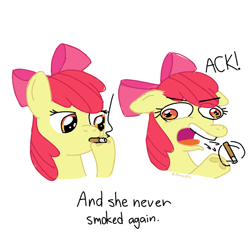 Size: 1920x1920 | Tagged: safe, artist:_butterscotch, apple bloom, earth pony, pony, g4, cigarette, disgusted, faic, mistakes were made, simple background, solo, white background