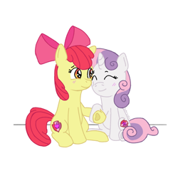 Size: 1920x1920 | Tagged: safe, artist:_butterscotch, apple bloom, sweetie belle, earth pony, pony, unicorn, g4, adorabloom, cute, diasweetes, duo, duo female, female, holding hooves, horn, lesbian, romantic, ship:sweetiebloom, shipping, simple background, white background