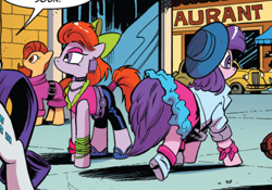 Size: 464x324 | Tagged: safe, artist:andy price, idw, official comic, earth pony, pony, friendship is magic #64, g4, official, spoiler:comic, 80's fashion, 80s, 80s hair, big hair, clothes, female, hat, horn, mare, unnamed character, unnamed pony