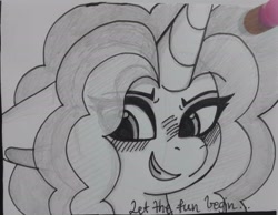 Size: 2719x2107 | Tagged: safe, artist:mashee, adagio dazzle, pony, unicorn, equestria girls, g4, my little pony equestria girls: rainbow rocks, blushing, bust, equestria girls ponified, female, horn, mare, monochrome, ponified, smiling, solo, traditional art