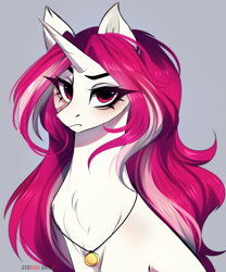 Size: 3494x4192 | Tagged: safe, artist:krissstudios, oc, oc only, pony, unicorn, bust, female, gray background, horn, mare, portrait, simple background, solo