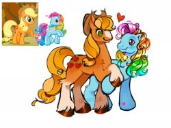 Size: 2048x1535 | Tagged: safe, artist:catrpillr, applejack, rainbow dash, rainbow dash (g3), earth pony, pony, g3, g4, 3d cutie mark, coat markings, cowboy hat, cross-generational shipping, duo, duo female, female, generation leap, generational ponidox, hat, heart, holding hooves, hoof heart, lesbian, looking at each other, looking at someone, mare, ponytail, screencap reference, ship:appledash, ship:appledash (half g3), shipping, simple background, socks (coat markings), underhoof, unshorn fetlocks, white background