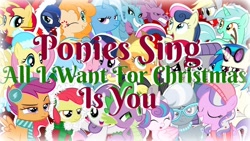 Size: 686x386 | Tagged: safe, artist:jhayarr23, apple bloom, applejack, aria blaze, bon bon, derpy hooves, diamond tiara, dj pon-3, fluttershy, lyra heartstrings, maud pie, octavia melody, pear butter, pinkie pie, princess flurry heart, princess luna, rainbow dash, scootaloo, silver spoon, sonata dusk, spike, sunset shimmer, sweetie belle, sweetie drops, trixie, twilight sparkle, vinyl scratch, pony, g4, all i want for christmas is you, mane six, solo