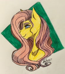 Size: 1695x1936 | Tagged: safe, artist:galaxyscreamer, fluttershy, pony, g4, bust, female, mare, profile, proud, smiling, solo, traditional art