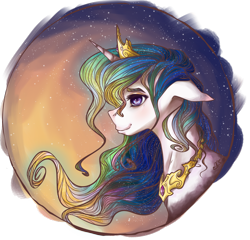 Size: 1250x1200 | Tagged: safe, artist:galaxyscreamer, princess celestia, pony, g4, bust, female, floppy ears, mare, profile, simple background, solo, transparent background